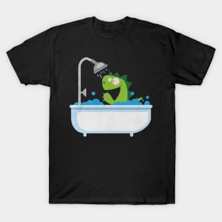 Dinosaur is taking a bath black T-Shirt